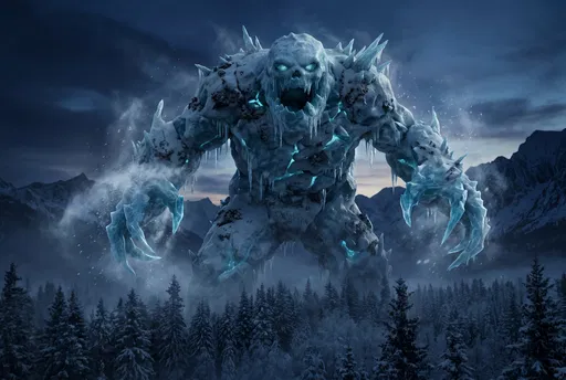Giant Ice Monster Towering Over Forest