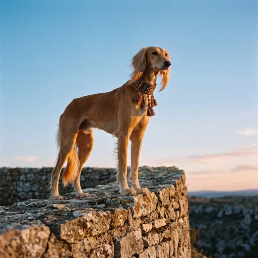 Saluki Dog on Ancient Stone Wall