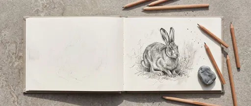 Graphite Hare Drawing in Open Sketchbook