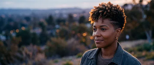 Black Woman With Curly Pixie Cut Outdoors