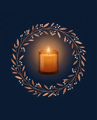 Glowing Amber Candle in Copper Wreath
