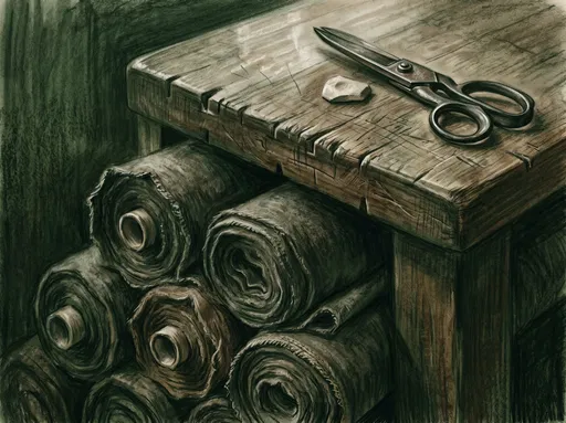 Charcoal Drawing of Tailor Table
