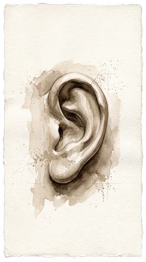Sepia Watercolor Classical Ear Illustration