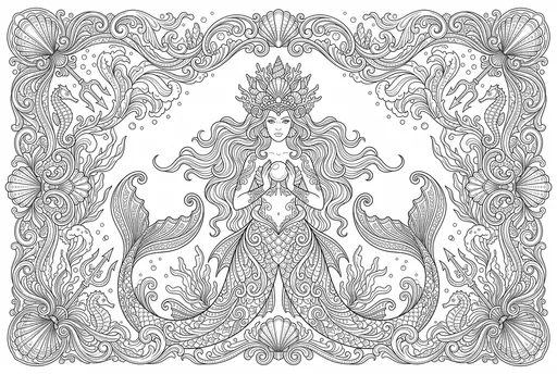 Symmetrical Mermaid Queen Coloring Page