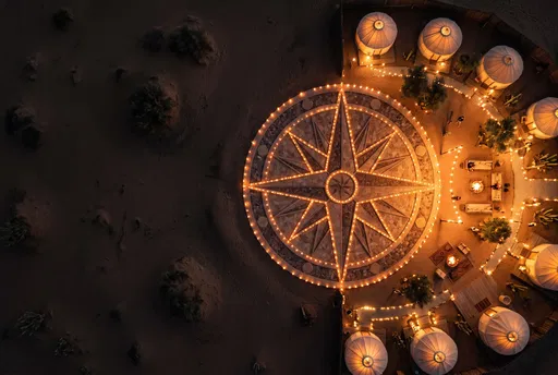 Aerial Night View of Desert Glamping Compass