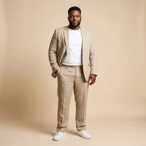 Confident Man in Beige Linen Suit