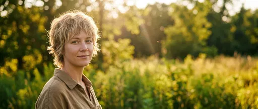 Woman With Blonde Shaggy Pixie Outdoors