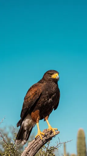 Harris's Hawk Perched Against Blue Sky