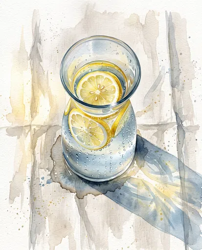 Watercolor Carafe of Chilled Lemon Water