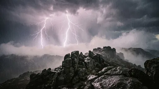 Lightning Storm Over Wet Rocky Ridge