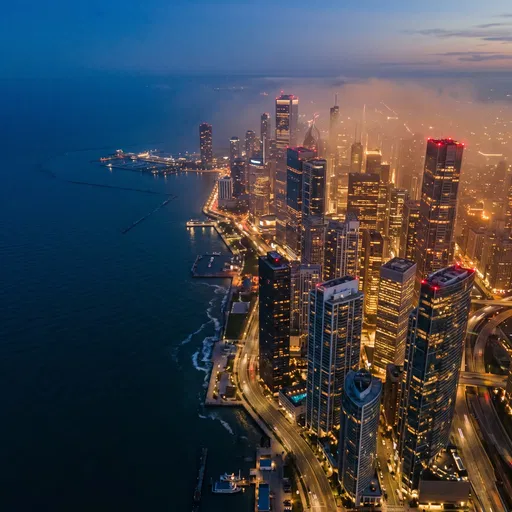 Twilight Aerial View of Coastal Skyline