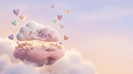 Plush Felt Clouds Embracing on Floating Island