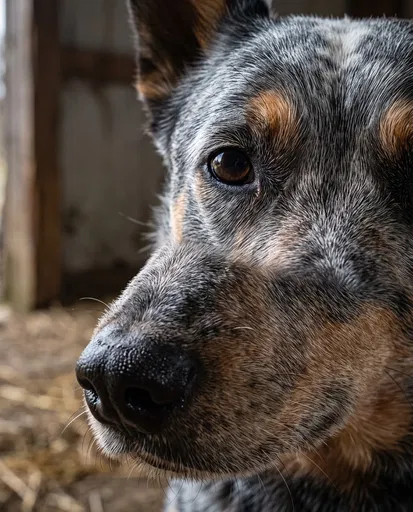 Close-Up Portrait of Blue Heeler Dog