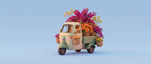 Clay Three-Wheeled Flower Delivery Truck