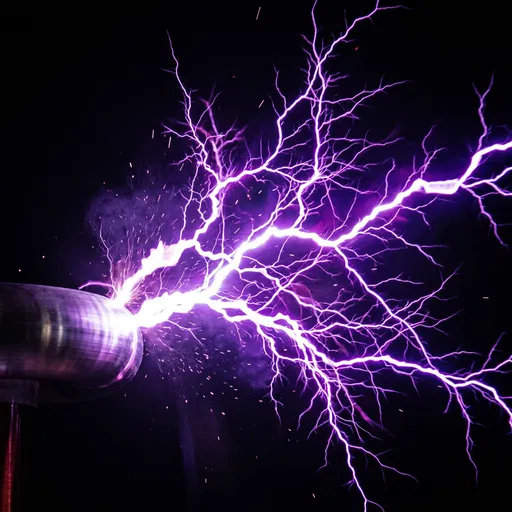 Purple Tesla Coil Electrical Arcs on Black