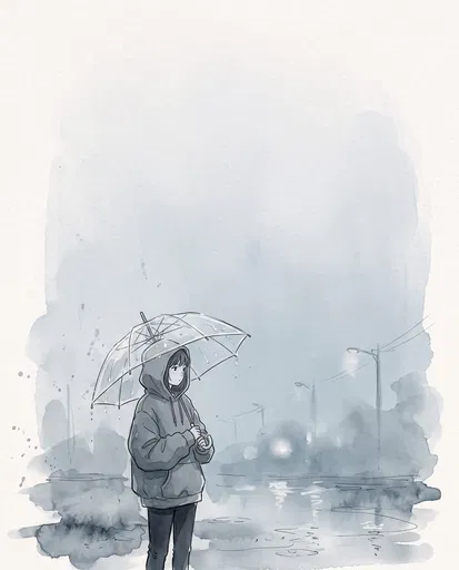Anime Girl With Umbrella in Rain