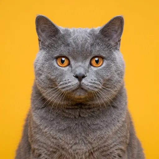 British Shorthair Cat on Yellow Background