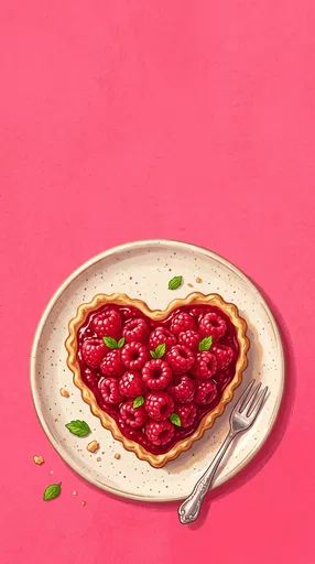 Heart-Shaped Raspberry Tart Illustration