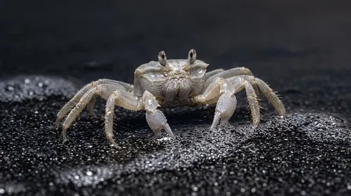 Pale Ghost Crab on Black Sand