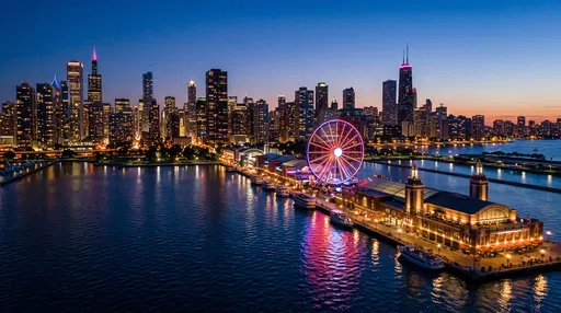 Chicago Navy Pier Skyline at Dusk