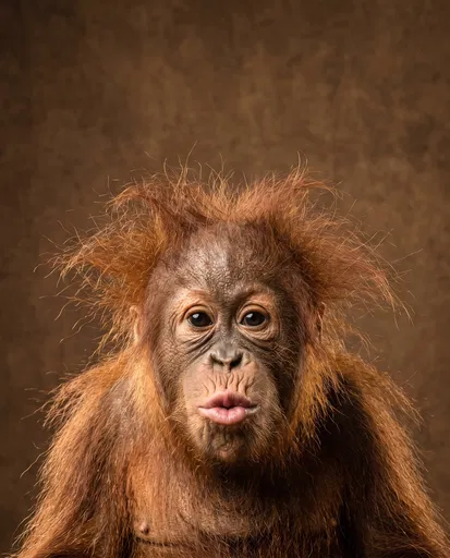 Funny Young Orangutan Studio Portrait