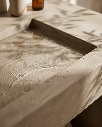 Warm Concrete Basin with Rippling Water