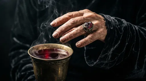 Aged Hand Over Smoking Brass Chalice