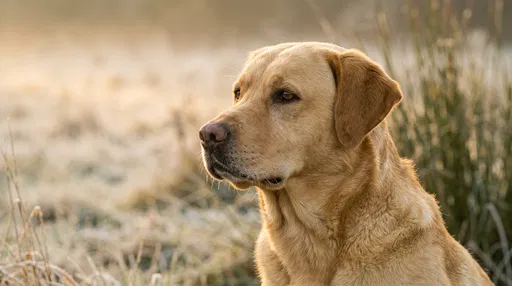 Yellow Labrador Retriever in Morning Field