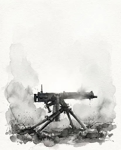 Monochrome Watercolor Heavy Machine Gun Illustration