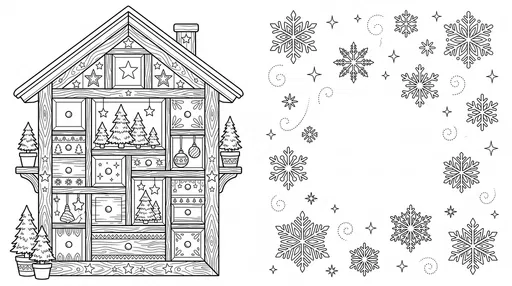 Christmas House Cabinet Coloring Page