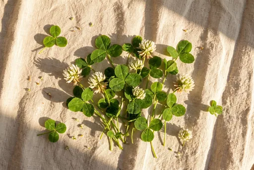 Clover Blossoms and Leaves on Linen