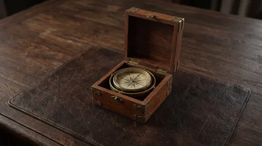Antique Brass Compass in Wooden Box