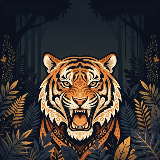 Folk Art Bengal Tiger Vector Illustration