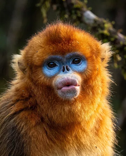 Golden Snub-Nosed Monkey Making Kissy Face