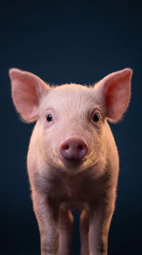 Studio Portrait of Cute Pink Piglet