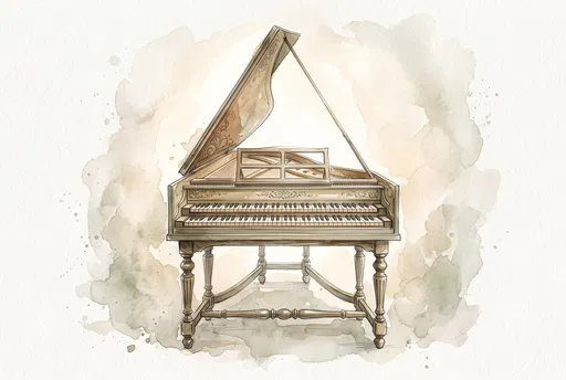 Watercolor Illustration of Antique Harpsichord