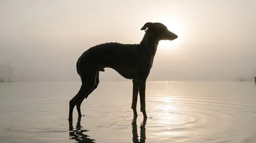 Italian Greyhound Silhouette in Calm Water