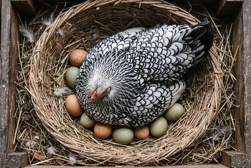 Broody Wyandotte Hen with Fresh Eggs