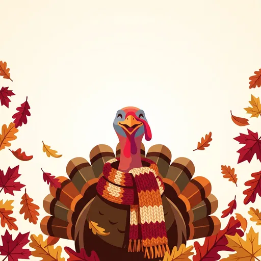 Cheerful Turkey Wearing Autumn Scarf Illustration