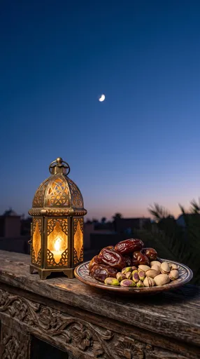 Brass Moroccan Lantern and Dates at Twilight