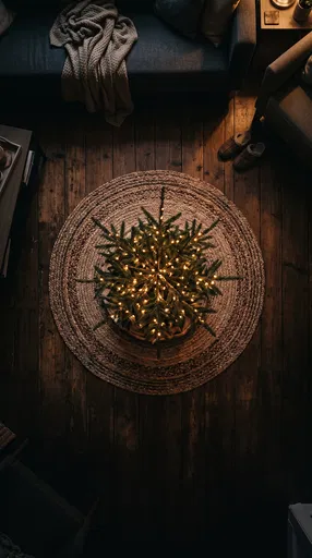 Overhead View of Lit Small Christmas Tree