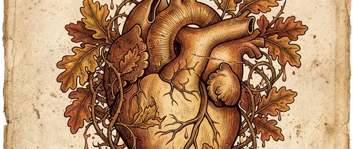 Vintage Anatomical Heart and Oak Leaves Illustration
