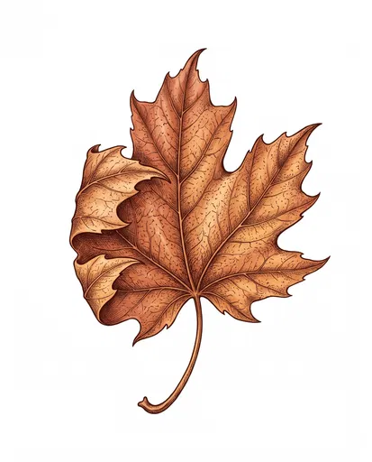 Detailed Curled Maple Leaf Botanical Illustration