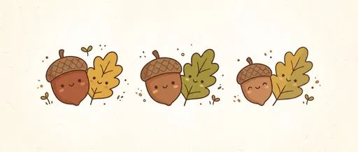 Cute Smiling Acorns and Oak Leaves