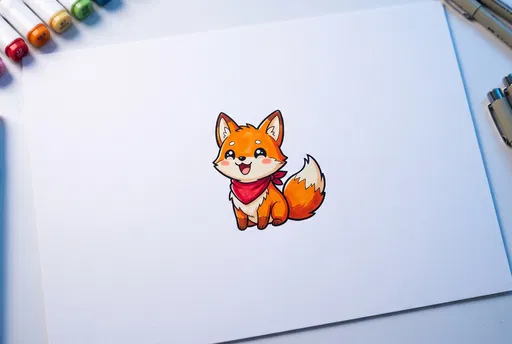 Cute Chibi Fox Marker Drawing on Paper