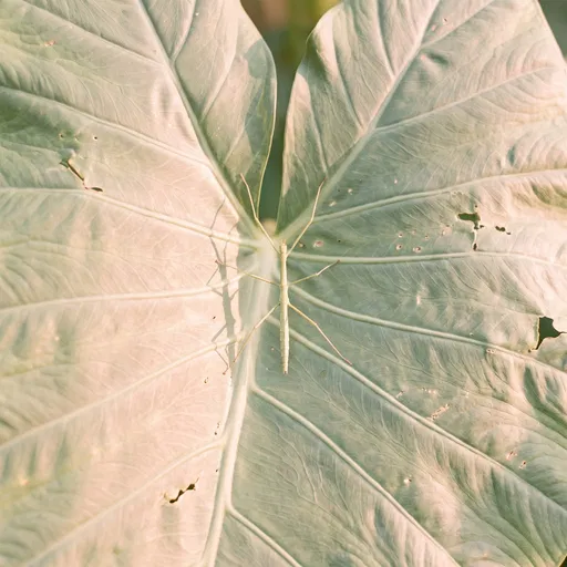 Stick Insect on Sunlit Leaf