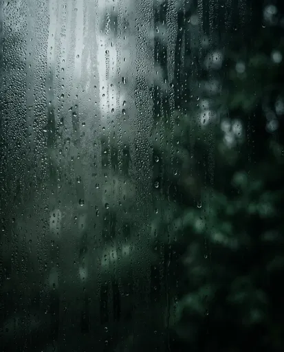 Condensation Droplets on Dark Window Glass