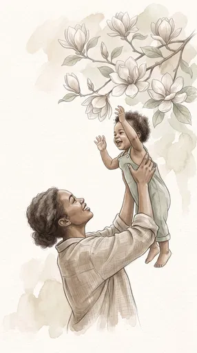 Watercolor Illustration of Mother Lifting Toddler