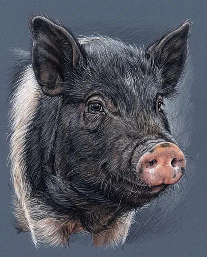 Colored Pencil Hampshire Pig Portrait