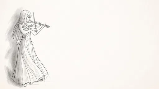 Anime Violinist Lineart Sketch with Copy Space